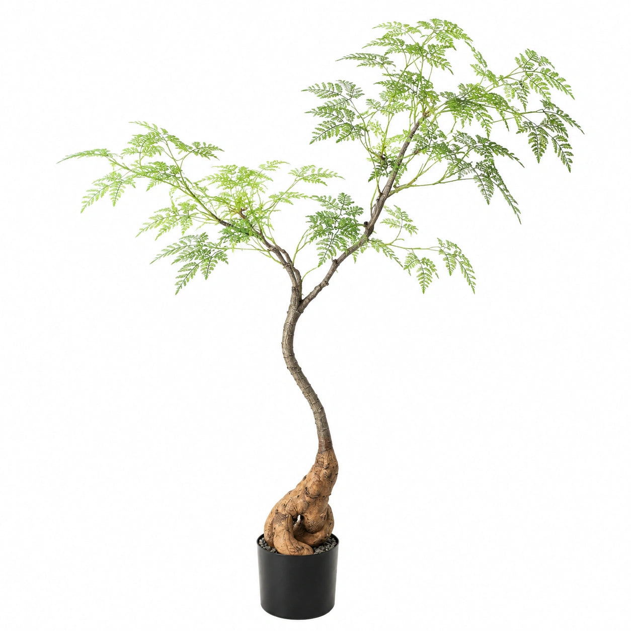 Árbol Artificial con Tronco Curvado y Hojas Verdes para Decoración Interior