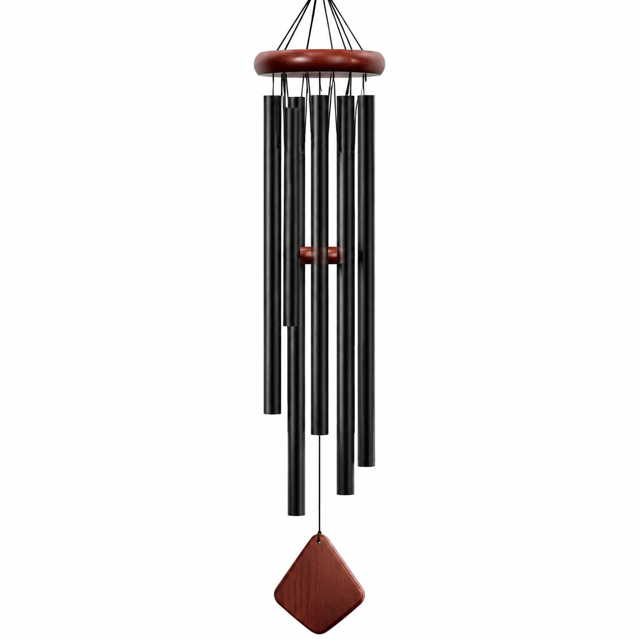 Campana de Viento de Metal Negra y Madera Marrón para Exterior, 100cm