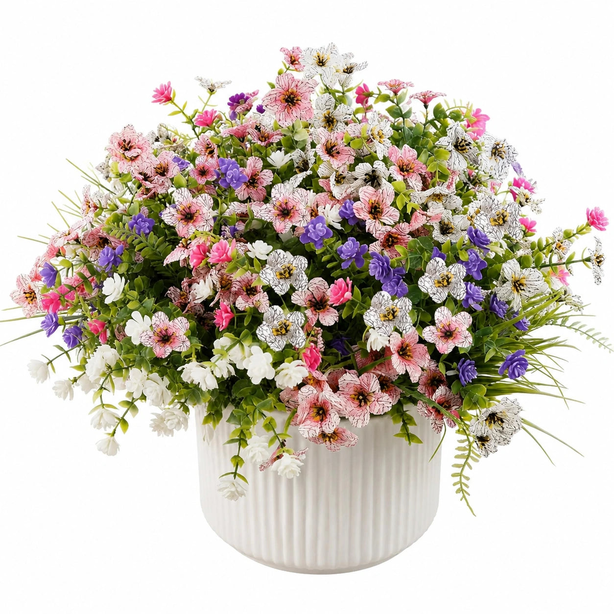 Arreglo de Flores Artificiales en Maceta Decorativa Blanco/Rosa/Púrpura