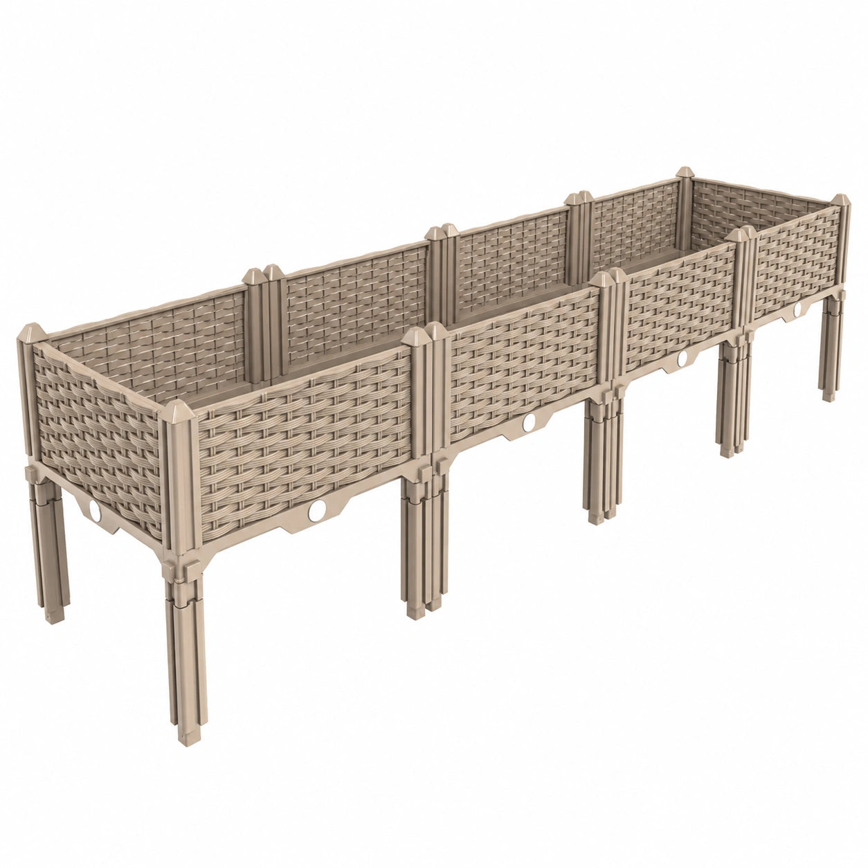 Jardinera elevada estilo ratán beige para exteriores 150x40x45cm